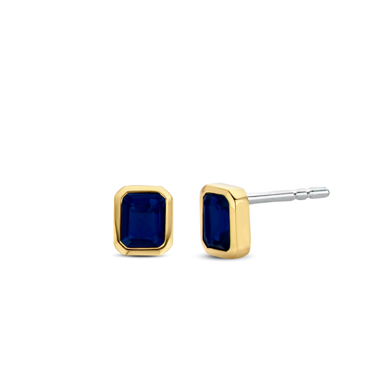 Blue Stone Stud Earrings - Gold - 7893BY