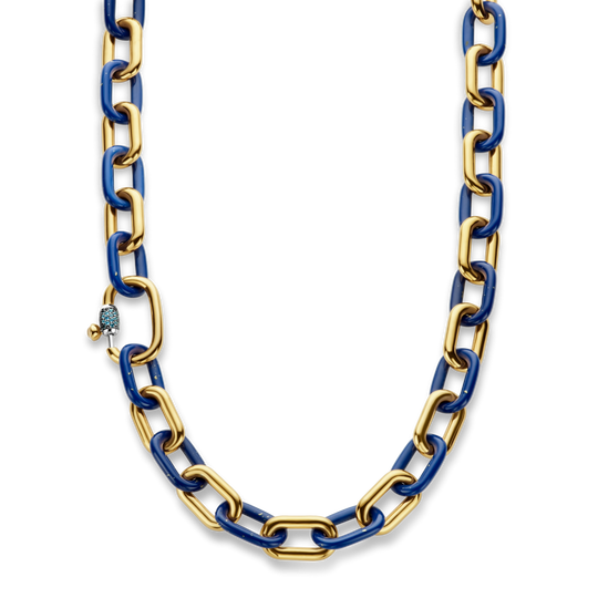 Chunky Lapis Blue Link Necklace - Gold - 34005BL/45