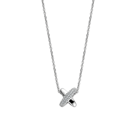 Crossed Link CZ Pendant - Silver - 34003ZI/42