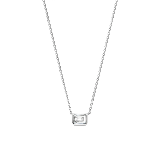 Cubic Zirconia Stone Necklace - Silver - 3998ZI/42