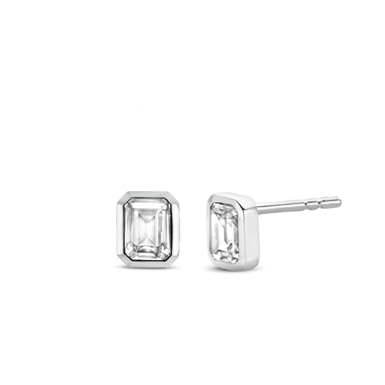 Cubic Zirconia Stone Stud Earrings - Silver - 7893ZI