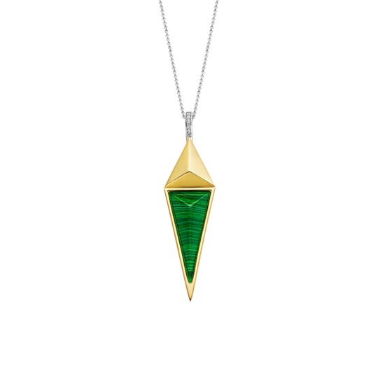 Diamond Shaped Malachite Pendant - Gold - 6818MA