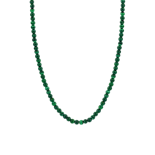 Malachite Green Bead Necklace - Silver - 3916MA/42