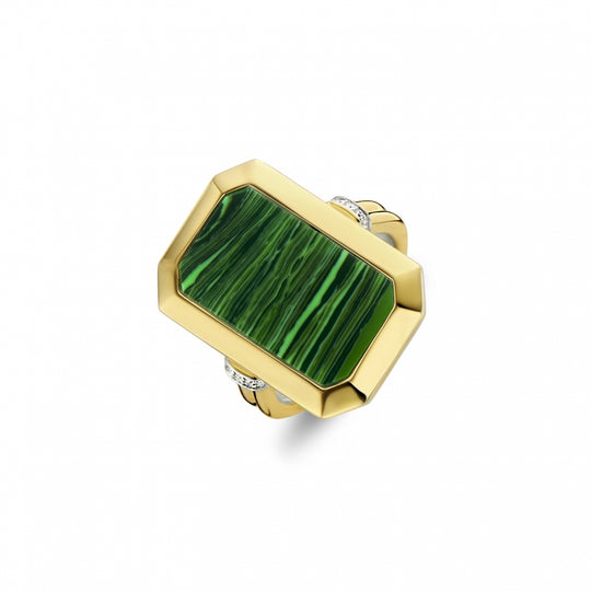 Malachite Milano Ring, Size 56 - Gold - 12241MA