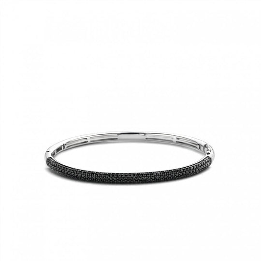 Milano Black CZ Pavé Bangle - Silver - 2874ZB