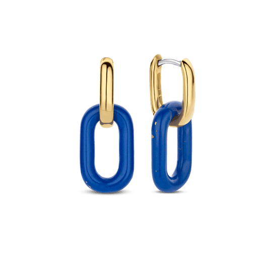 Milano Blue Oval Link Earrings - Gold - 7903BL