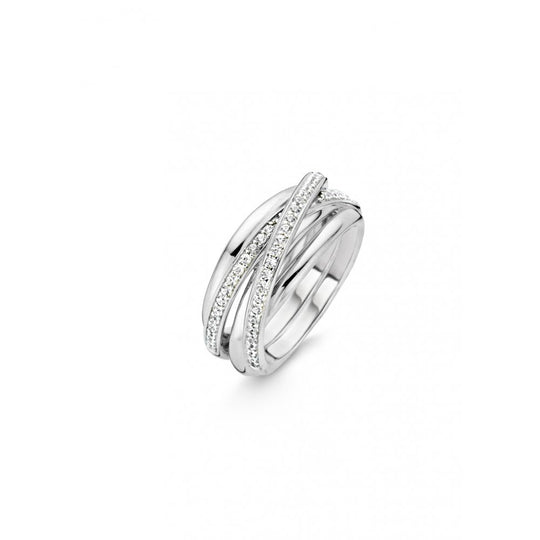 Milano CZ Crossover Ring - Silver - 12056ZI