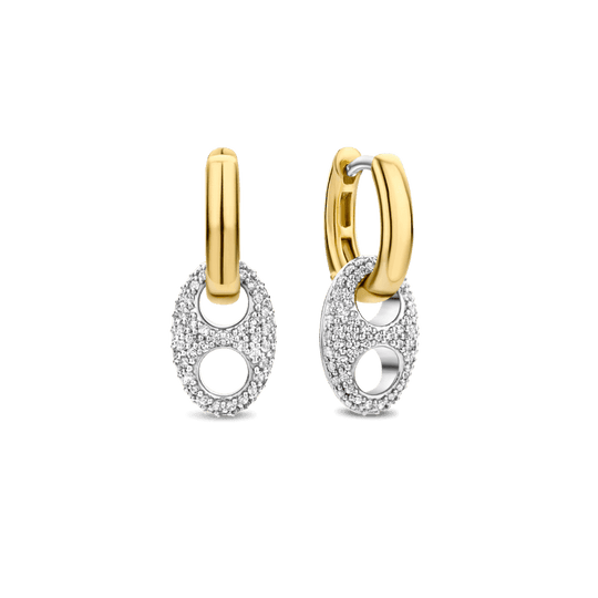 Milano CZ Pave Token Drop Earrings - Gold - 7878ZY