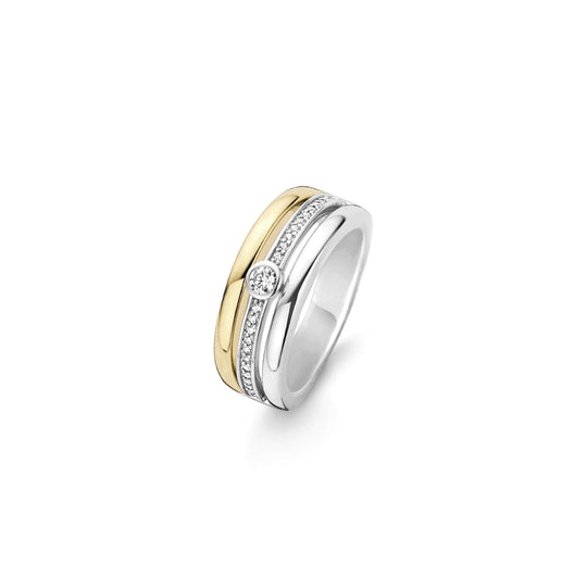 Milano CZ Stack Ring, Size 58 - Silver/Gold - 12094ZY/58