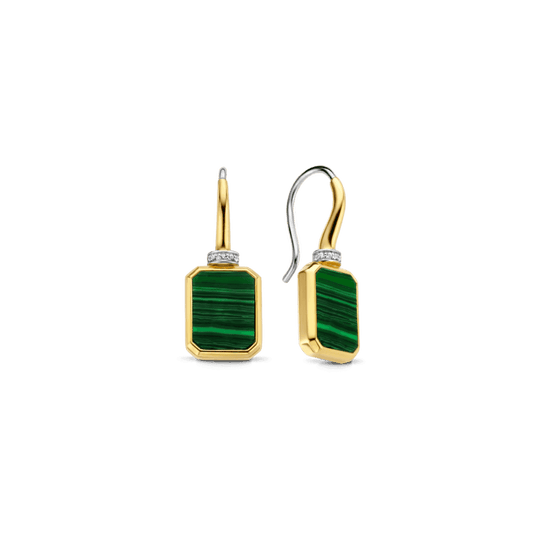 Milano Malachite CZ Earrings - Gold - 7859MA