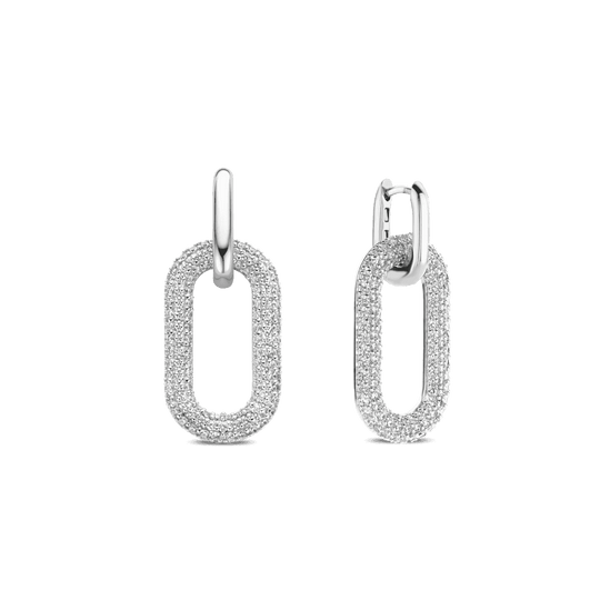 Milano Pave Oval Link Earrings - Silver - 7844ZI