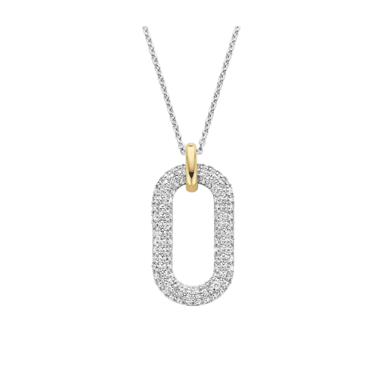 Milano Pave Oval Link Pendant - Silver/Gold - 3964ZY/42
