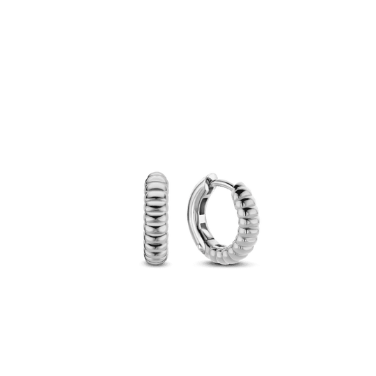 Milano Ribbed Hoop Earrings - Silver - 7839SI