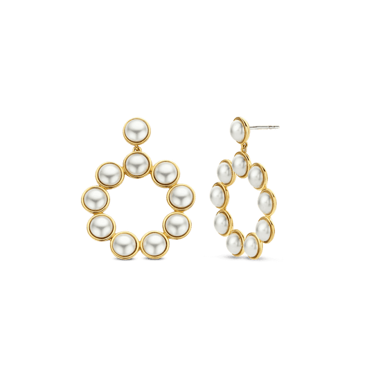 Pearl Circle Drop Earrings - Gold - 7905YP
