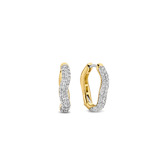Ripple Pave Hoop Earrings - Gold - 7882ZY