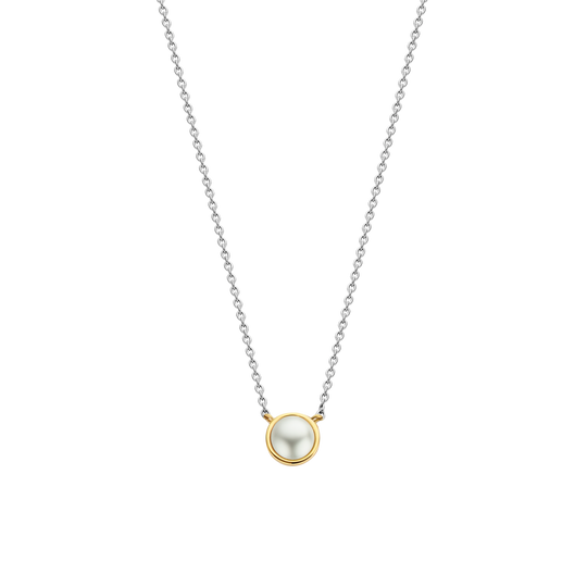 Single Pearl Pendant - Silver/Gold - 34007YP/42
