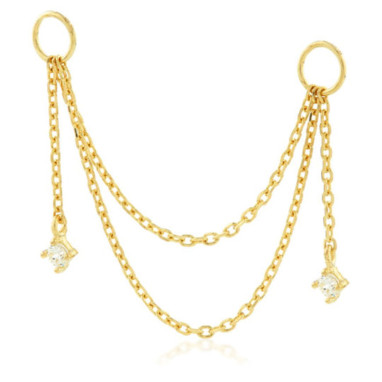 Hanging Double Chain Charm With Gems - Gold - TLCHAIN12-9K-Y