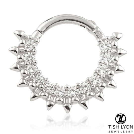 Pavé Gem Spike Daith Ring - White Gold - TLDAITH2-14K-W-1.2-8