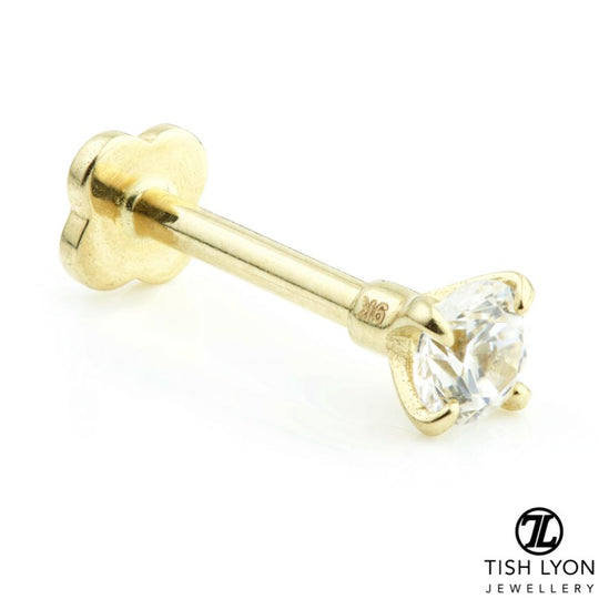 Prong Set Gemstone Labret Earring - TLLAB5-14K-1.2-8-Y