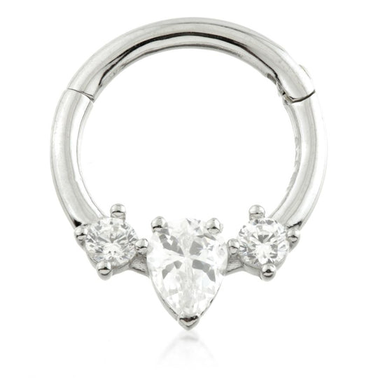 Tear CZ Daith Ring - White Gold - TLMR45-14K-W-1.2-8