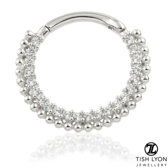 Pavé Gem Ball Daith Ring - White Gold - TLDAITH3-14K-W