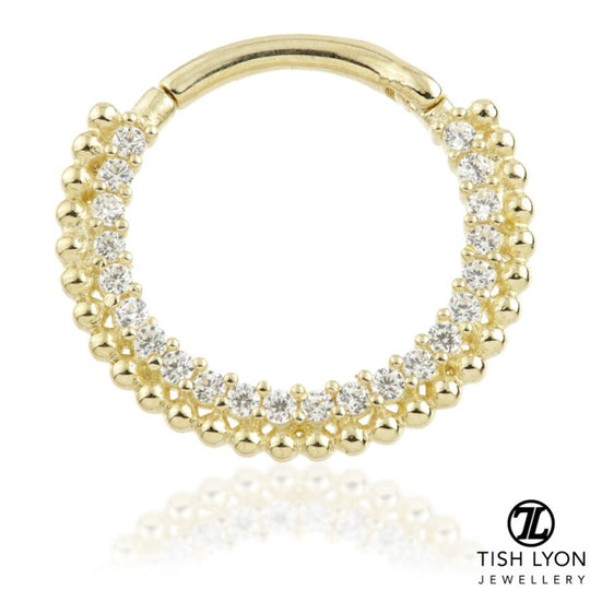 Pavé Gem Ball Daith Ring - Gold - TLDAITH3-14K-Y