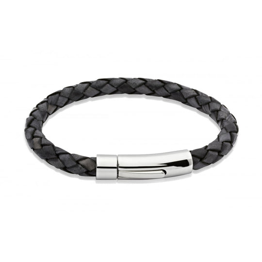 Antique Black Leather & Stainless Steel Bracelet - A40ABL/21CM