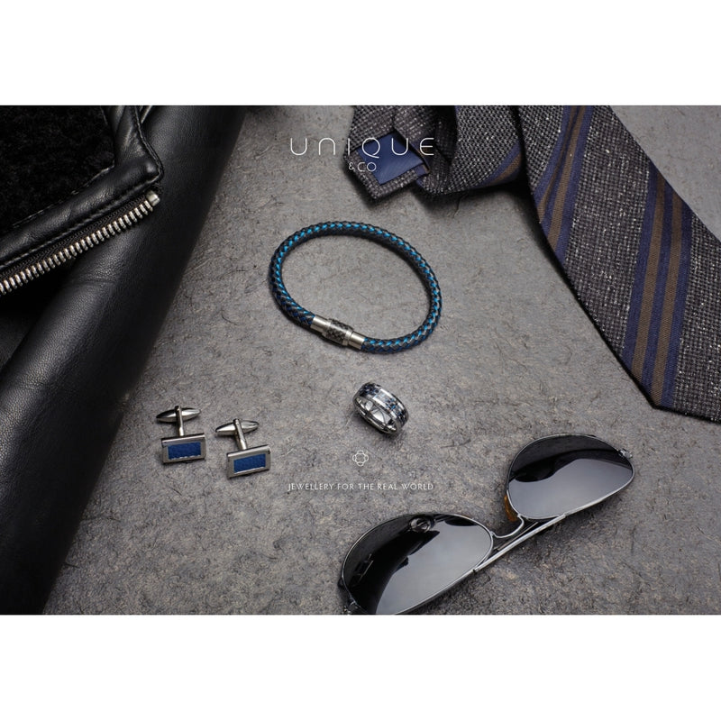 unique-antique-black-leather-stainless-steel-bracelet-a40abl-21cm