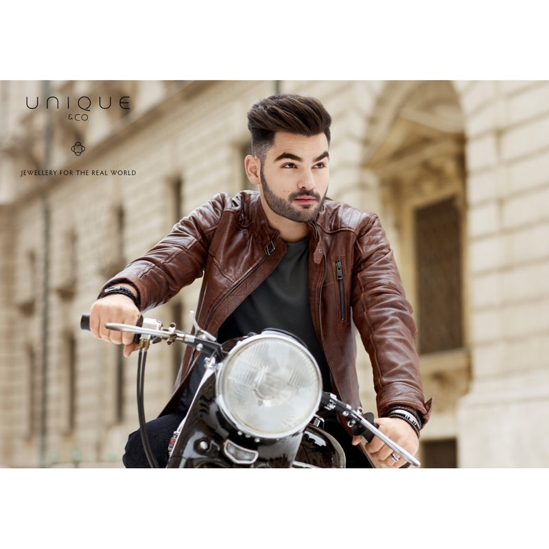 unique-leather-bracelet-black-b454bl-19cm