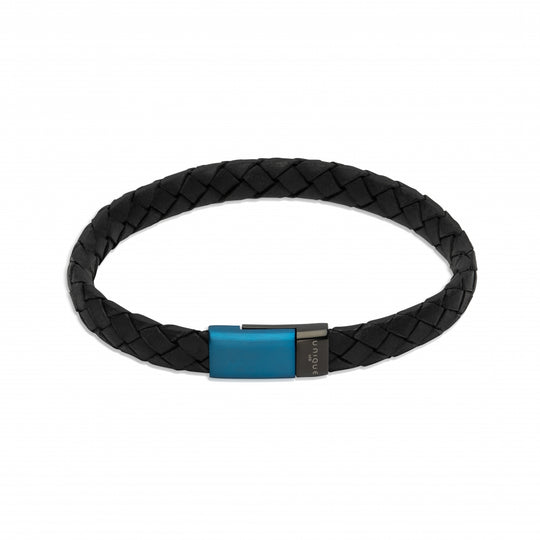 Leather Bracelet - Black/Blue - B495BLUE
