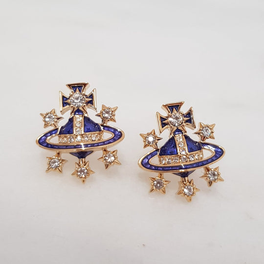 Dalila Earrings - Gold - Blue Enamel & Crystal