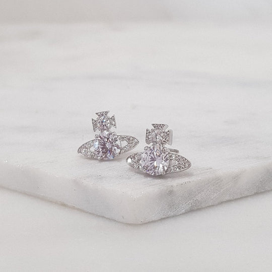 Ismene Stud Earrings - Silver - Cubic Zirconia - 62010253-02W364
