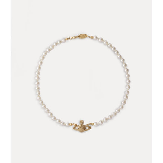 Mini Bas Relief Pearl Choker - White & Gold - 63030006-R122-CN