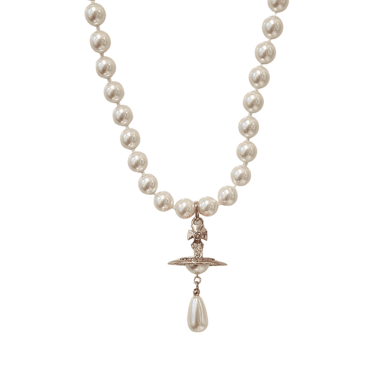 One Row Pearl Drop Choker - Rose Gold - 63030008-02G125-CN