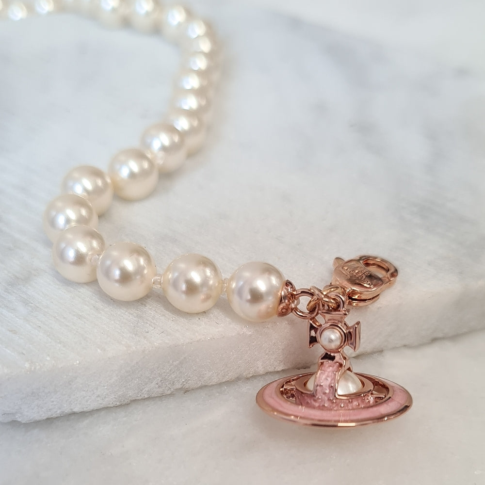 VIVIENNE WESTWOOD SIMONETTA PEARL NECKLACE SILVER ROSE PEARL PINK – Parlour  X