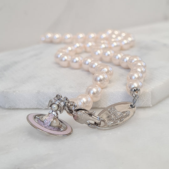 Simonetta Pearl Necklace - Silver/Mauve - 63010085-02P114-CN
